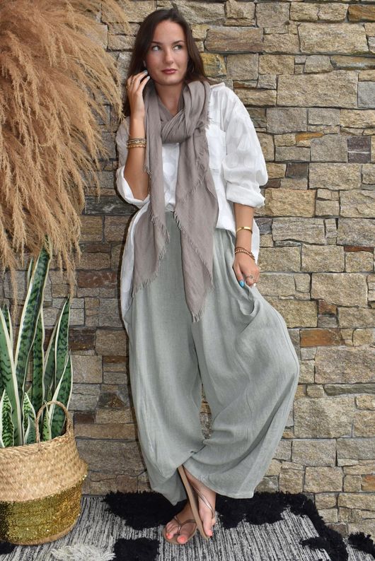 Lina Linen Blend Barrel Pant Washed Khaki